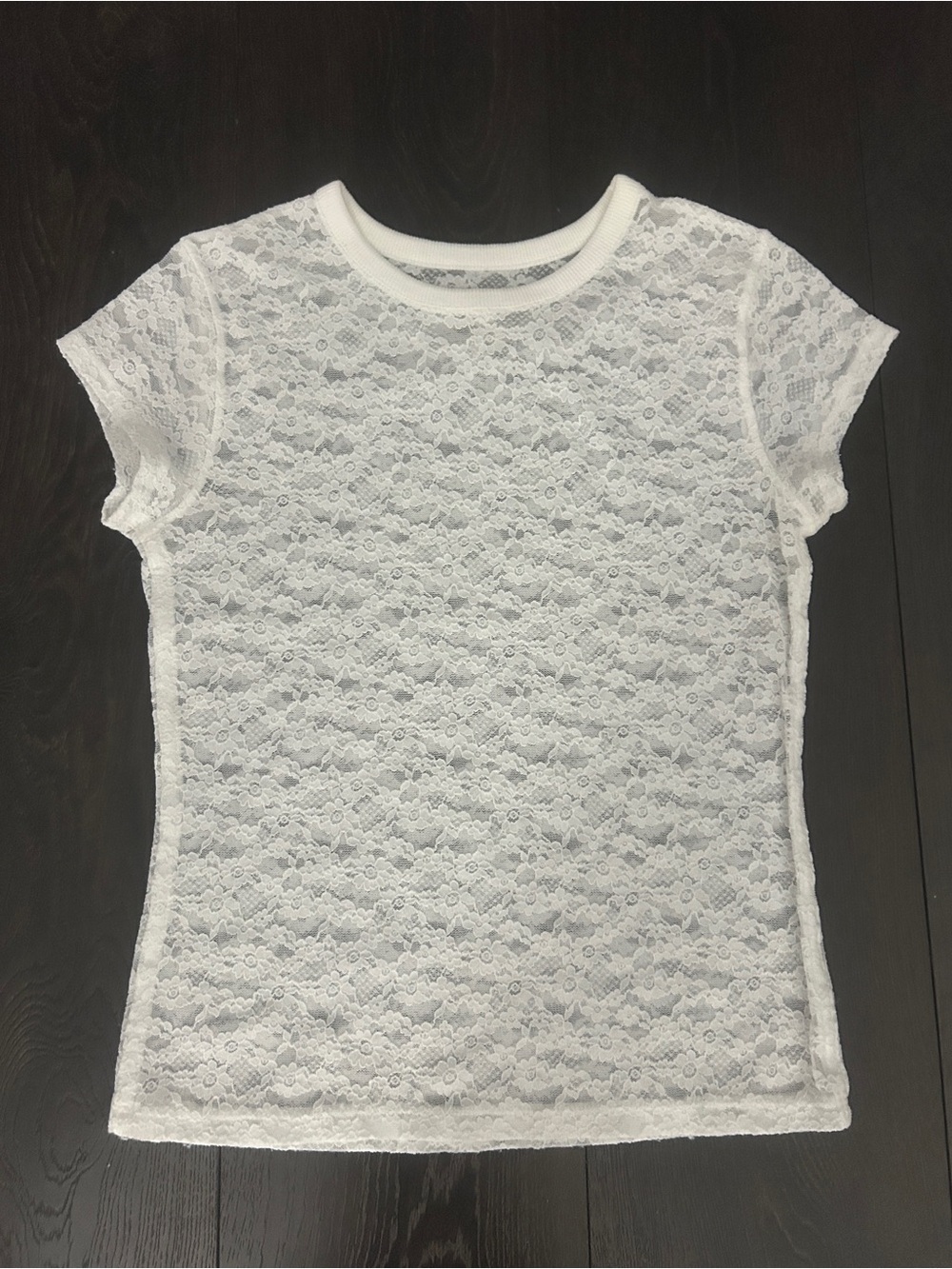 Aerie White Floral Lace Sheer Short Sleeve Top XXS Fits Like XS Y2K Coquette